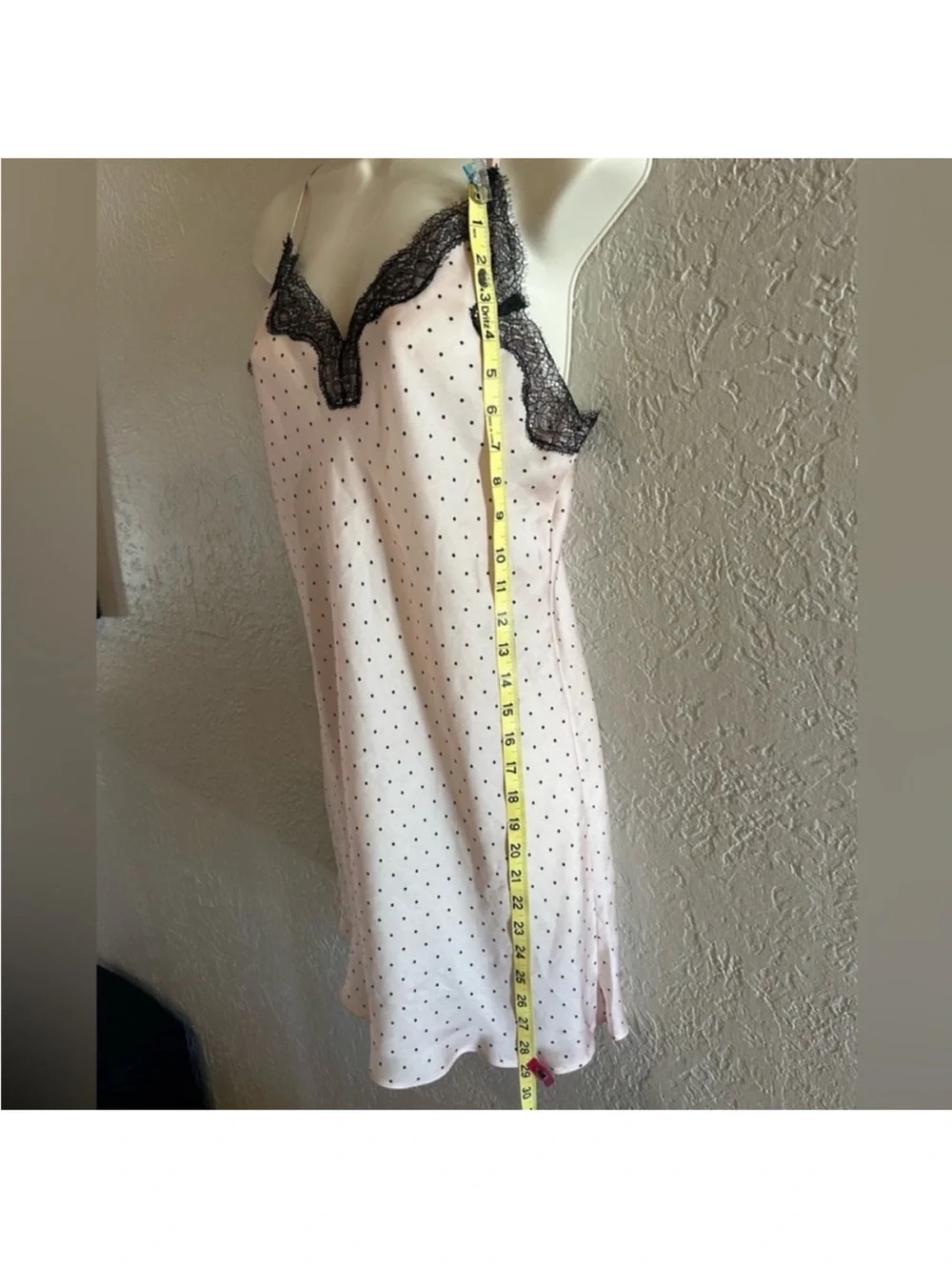 Victoria's Secret Pink Polka Dot Slip with Black Lace Trim